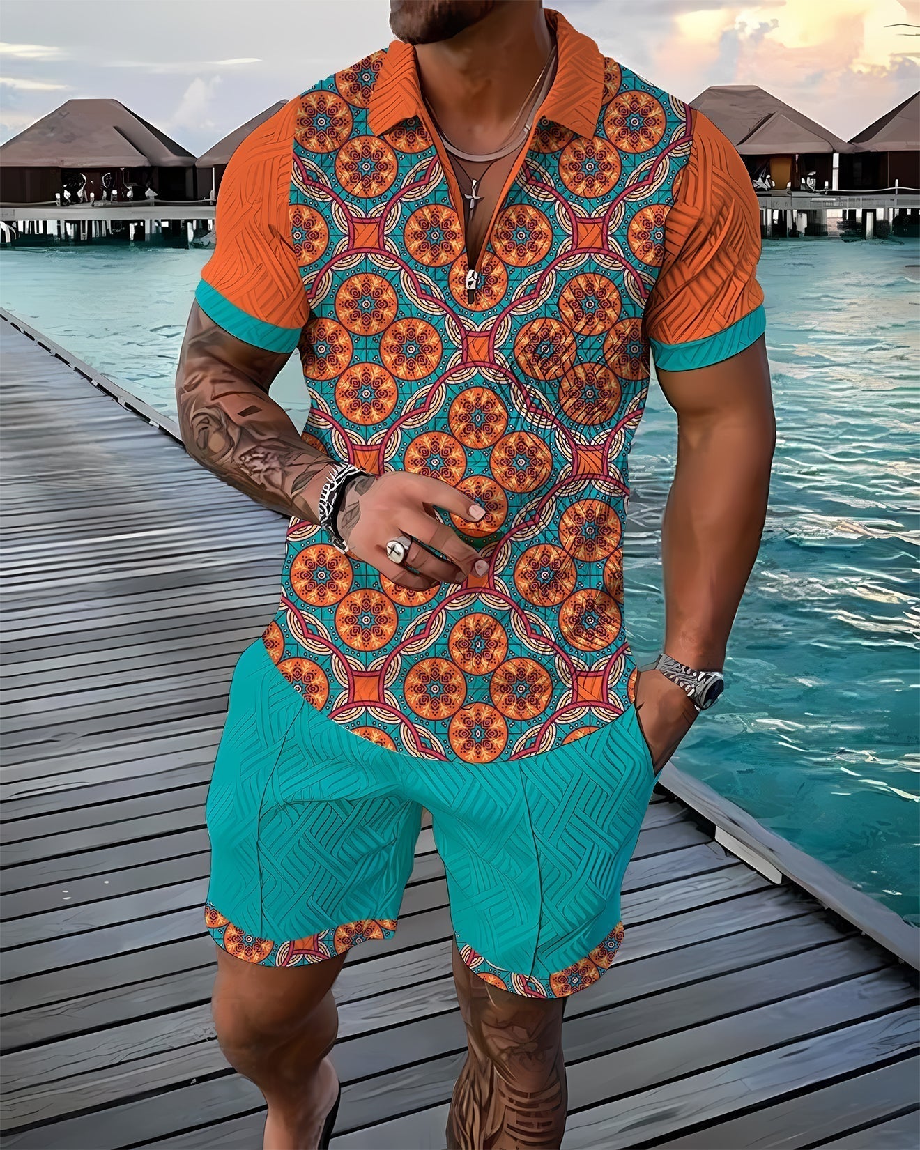 FINN | AZURBLAUES POLOSHIRT- UND SHORTS-SET