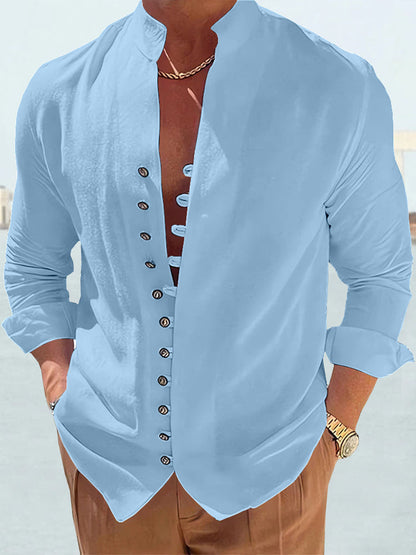 Cyan - KATOENEN LINNEN SHIRT MET LANGE MOUWEN
