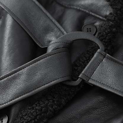 Nina™ | Luxus Patchwork Leder- und Lambwollmantel