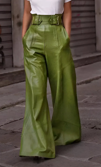 Sophia™ | High-Waisted PU-Lederhose mit Weitem Bein